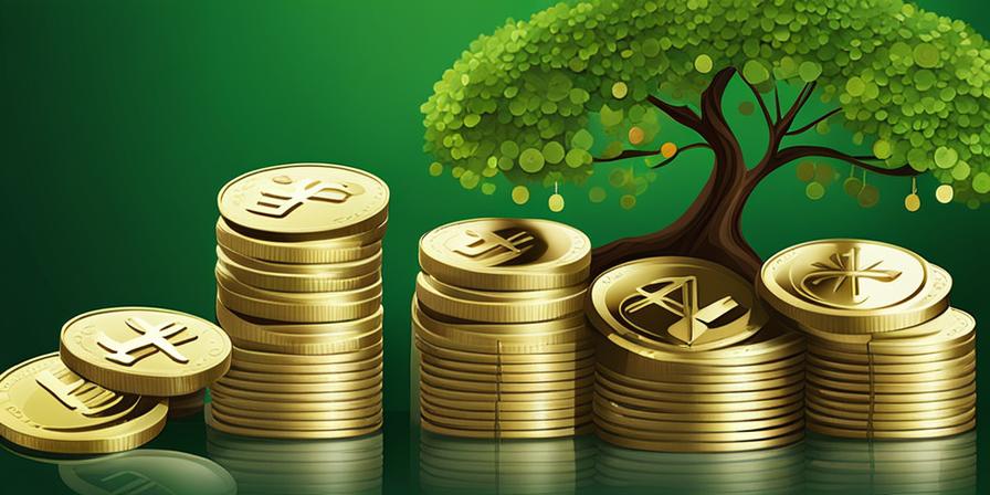 Árbol creciendo de alcancía con monedas verdes