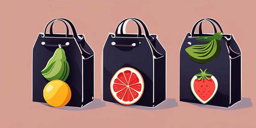 Bolsa reutilizable con frutas frescas y monedas ahorradas