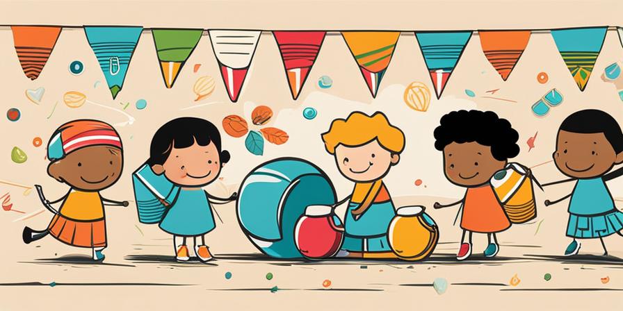Grupo de niños felices jugando en coloridos columpios reciclados
