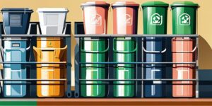 Reciclaje de basura en contenedor blanco con colores variados