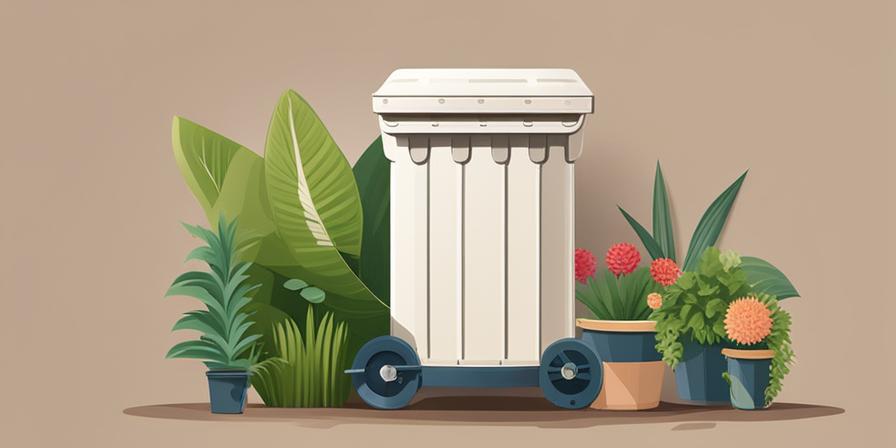 Contenedor de basura convertido en jardín verde