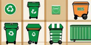 Contenedor de reciclaje con flechas señalando diferentes tipos de residuos