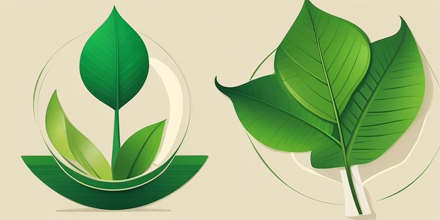 Envase biodegradable con hojas verdes y el planeta en el fondo