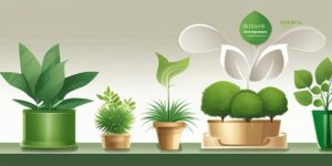 Envase biodegradable rodeado de plantas verdes