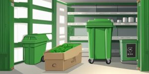 Guante desechable en contenedor de reciclaje verde