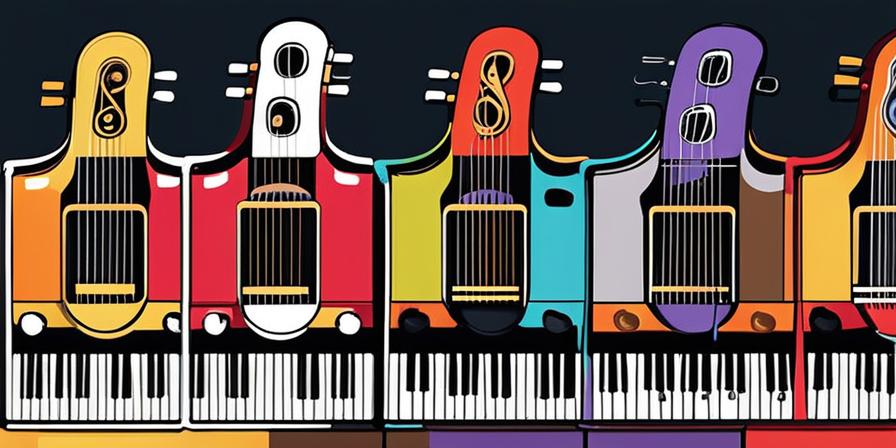 Instrumentos musicales reciclados en colores vibrantes