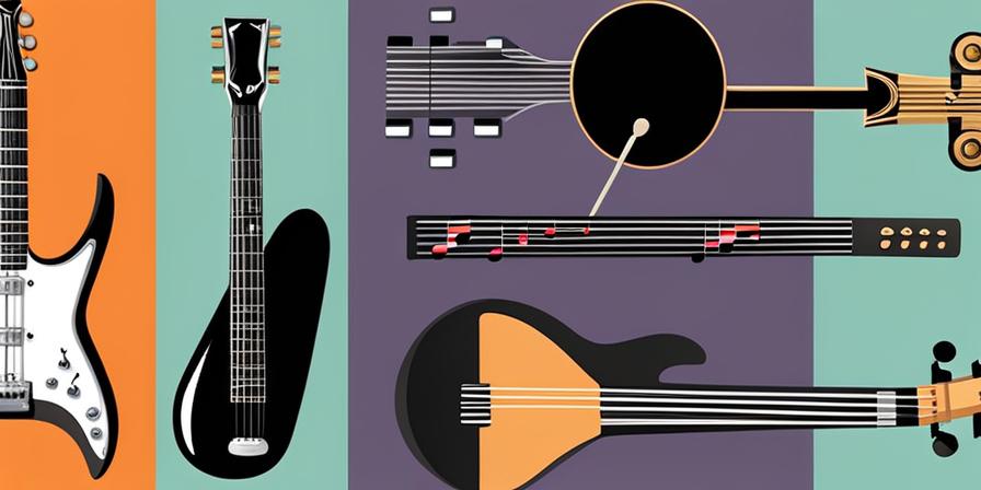 Instrumentos musicales reciclados en un collage colorido