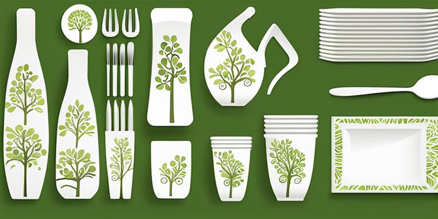Platos y vasos reutilizables en medio de árboles verdes