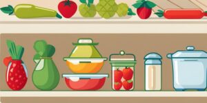 Bolsas reutilizables de colores con alimentos frescos, verduras y frutas, y otros productos para reciclaje creativo en la cocina