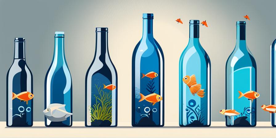 Peces nadando en océano azul junto a botellas de plástico recicladas